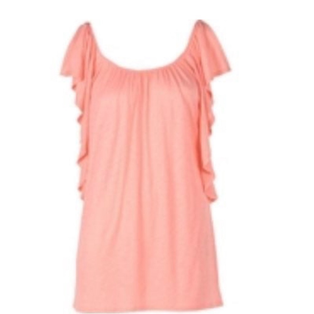 💞 New Women’s XS Salmon Pink Cascade Ruffle Knit Top